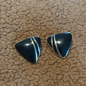 Elegant Black and Silver Triangle Earrings